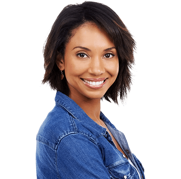 Smiling woman in denim shirt